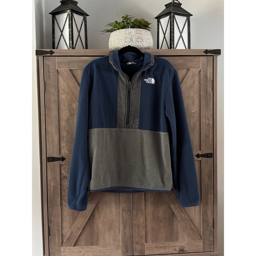 The North Face Teen Unisex TKA Glacier Quarter Zip Fleece Navy Green Large 12